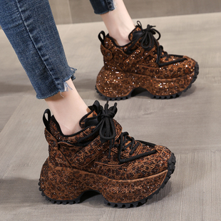 厚底内增高2025冬季 香港时尚 女款 满钻炸街老爹鞋 女士加绒松糕 新款