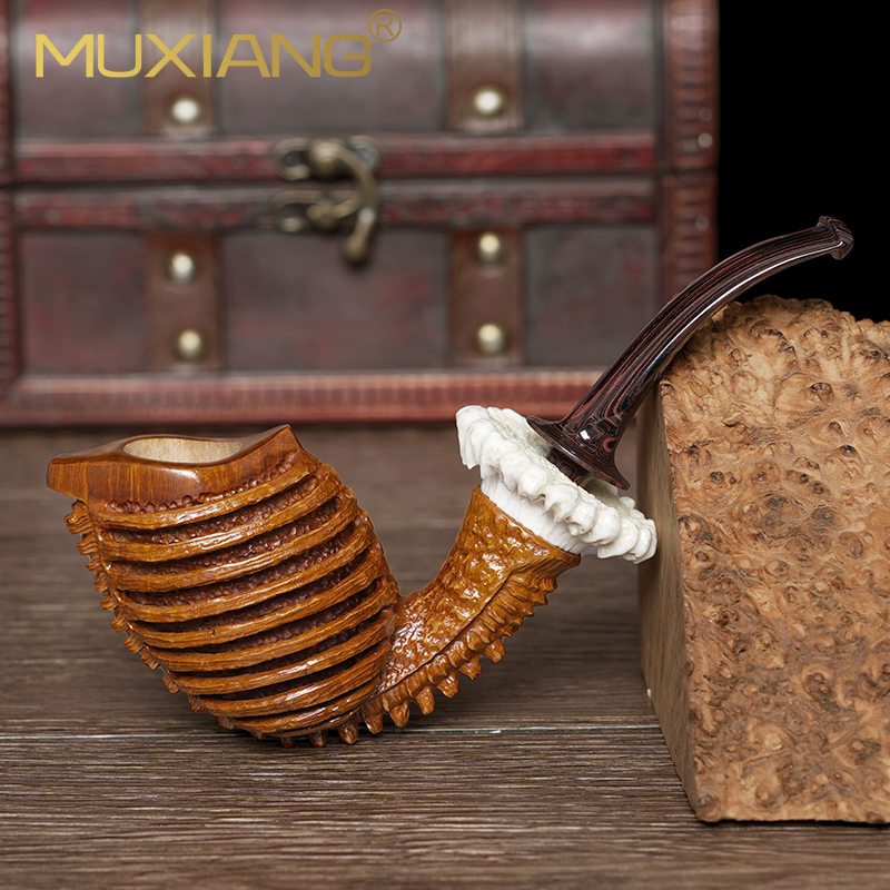 石楠木烟斗手工实木雕刻镂空白兰地烟斗传统老式过滤男士专用烟具