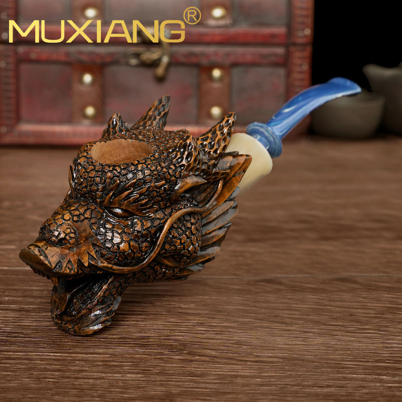 石楠木烟斗男士手工雕刻实木龙头军插斗传统老式过滤专用烟具配件