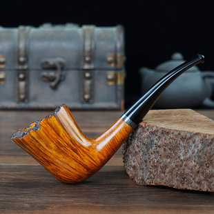 石楠木烟斗都柏林式经典弯柄烟斗手工实木老式传统男士过滤专用具