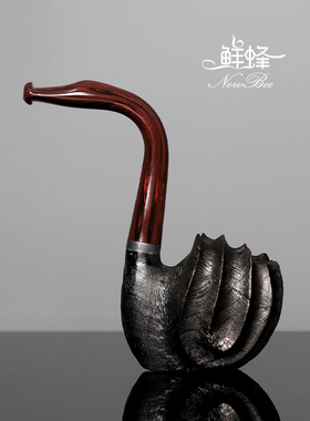 NewBee鲜蜂石楠木烟斗男士手工天鹅斗弯柄实木老式传统过滤烟斗具