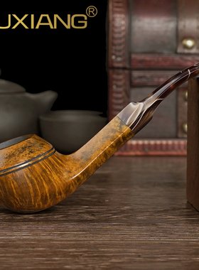 石楠木烟斗手工实木弯柄牛头犬斗双腰线传统老式过滤男士专用烟具