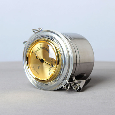 烟斗用配件  不锈钢保湿罐 储藏罐带湿度计保湿 咖啡豆烟丝储存罐