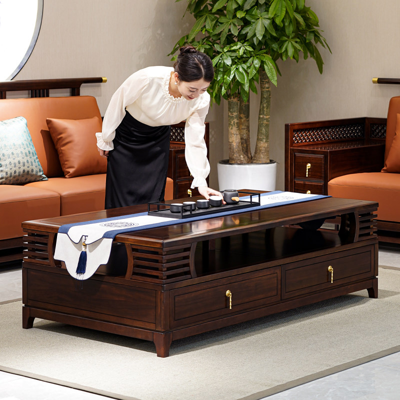 半墨新中式乌金木全实木客厅茶几