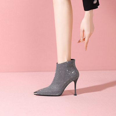 意大利轻奢水钻气质尖头短靴