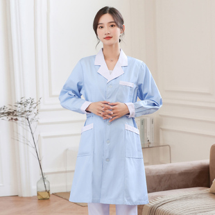 护士服长袖女制服冬装白大褂粉色蓝色美容师药店纹绣工作服白大衣
