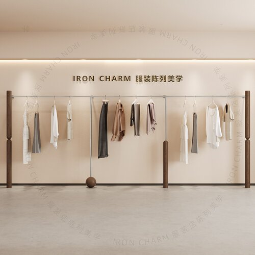 新品胡桃木纹服装店上墙展示货架
