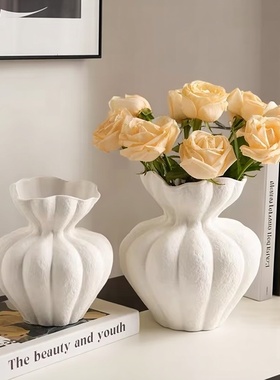 法式陶瓷花瓶白色高级感摆件客厅桌面家居复古艺术装饰插花花器