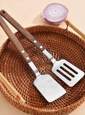 小号胡桃木柄304不锈钢锅铲耐高温轻便煎炸炒菜不锈钢平底煎铲