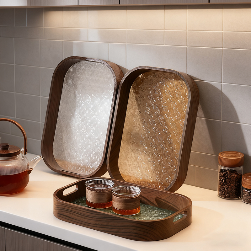 仿木纹托盘家用复古茶杯盘子北欧塑料餐盘放水果盘组合放茶杯盘