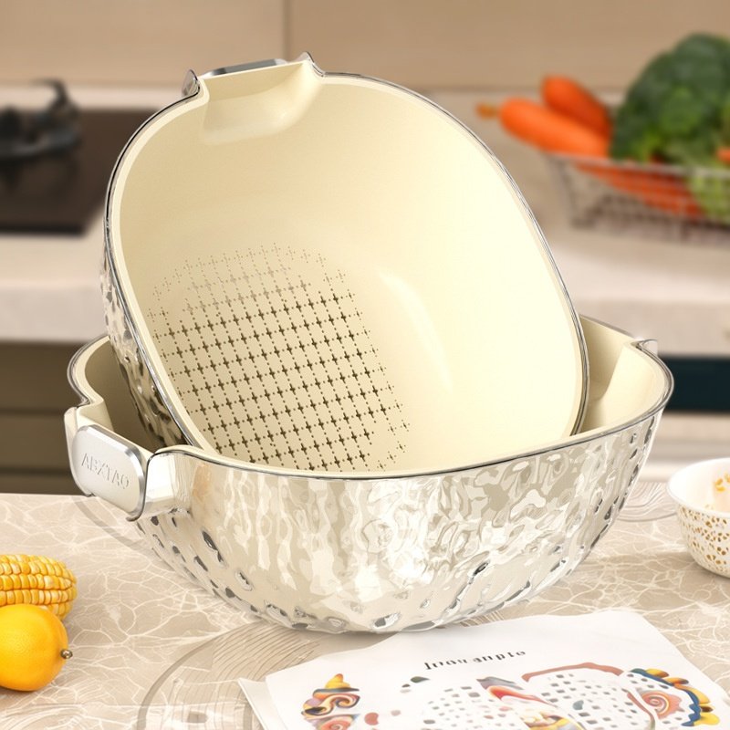 水波纹双层沥水篮透明高颜值果蔬洗菜篮家用滤水果盘沥水盆滤水篮,餐饮具,洗菜盆/沥水篮/漏水筛,淘宝优惠券,粉丝福利购,淘宝优惠卷