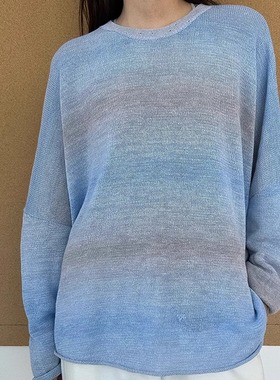 MQ｜MACQNF89181A圆领晕染渐变长袖针织衫女慵懒复古休闲百搭上衣