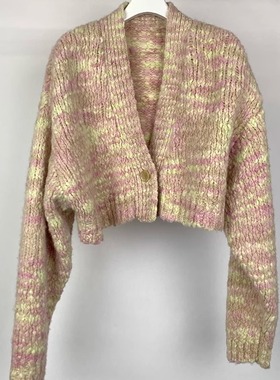 MQ｜MACQNF29357韩版时尚V领大肚羊毛加厚短款长袖开衫毛衣外套女