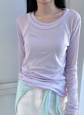 MQ｜MACQNF22355柔软舒适轻薄微透强捻棉百搭显瘦圆领长袖T恤女