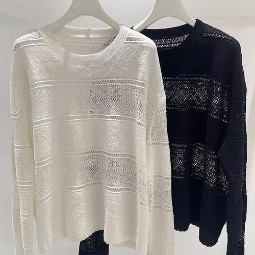 MQ｜MACQNF89326时尚宽松舒适简约百搭长袖竹节纱套头针织衫女