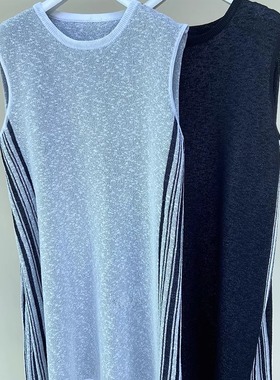 MQ｜MACQNF89331韩版撞色条纹无袖连衣裙女竹节纱气质显瘦背心裙