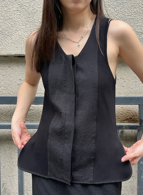 MQ｜MACQNF32117夏新高品质时尚百搭开叉拼接无袖开衫马甲女