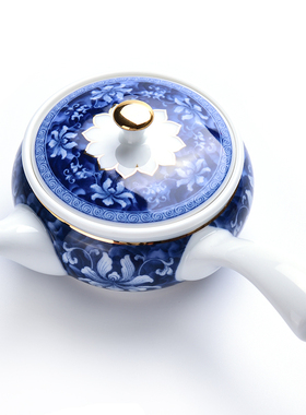 家用陶瓷壶手工贴花侧把壶日式功夫茶壶简约泡茶壶单人泡茶壶白瓷