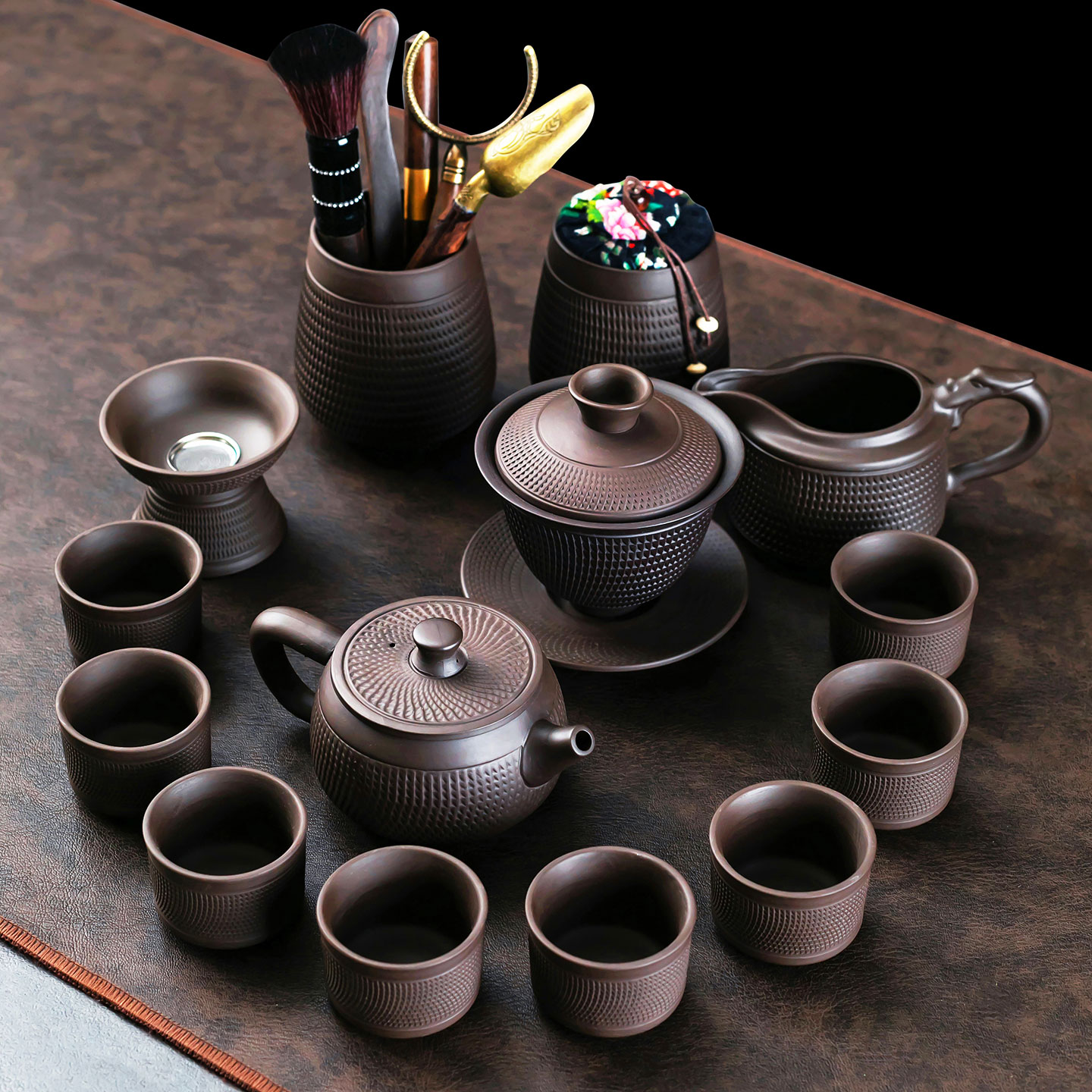 紫砂跳刀功夫茶具茶壶茶杯整套泡茶器三才盖碗家用套装中式陶瓷图片