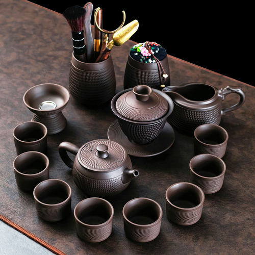 紫砂跳刀功夫茶具茶壶茶杯整套泡茶器三才盖碗家用套装中式陶瓷