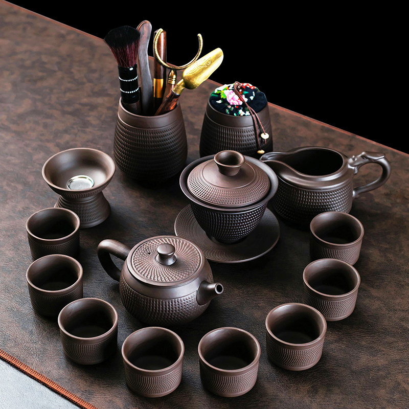 紫砂跳刀功夫茶具茶壶茶杯整套泡茶器三才盖碗家用套装中式陶瓷