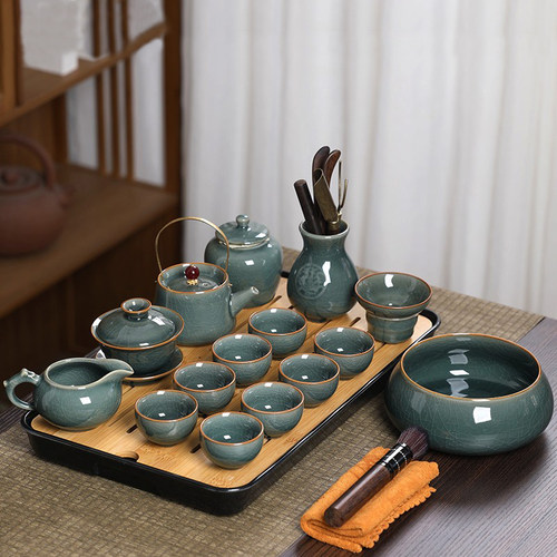 龙泉青瓷哥窑功夫茶具复古