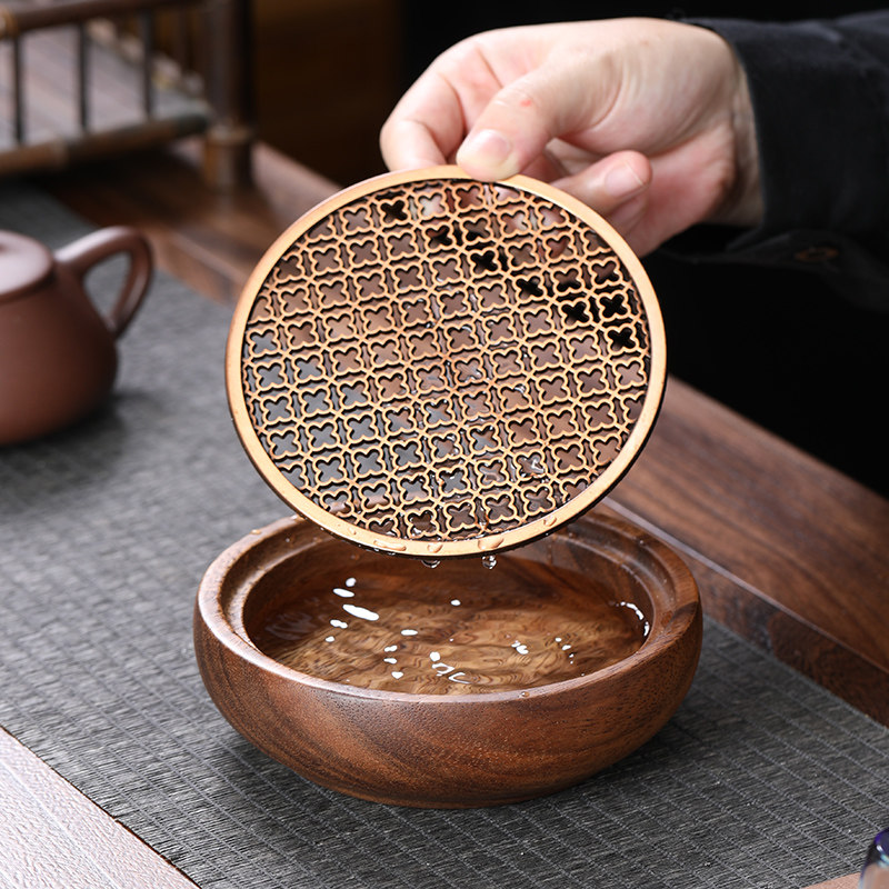胡桃木圆形壶承沥水小托盘木质干泡小茶台茶壶隔热盘镂空废水接盘,餐饮具,茶托,淘宝优惠券,粉丝福利购,淘宝优惠卷