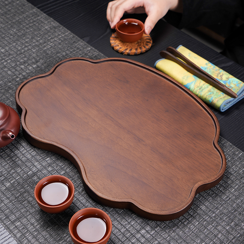 黑胡桃干泡台功夫茶盘实木整块壶承原木轻奢日式茶室单人小型托盘
