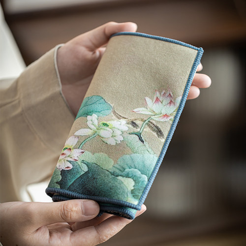 国风水墨画绒茶巾强吸水加厚