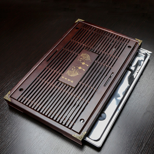 实木不锈钢蓄水盘双用茶盘