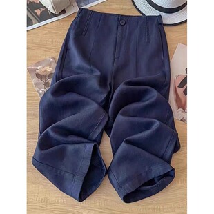 薄款 女夏季 九分裤 大码 春秋新款 高腰宽松显瘦亚麻直筒裤 棉麻休闲裤