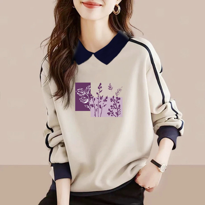 纯棉上衣女打底衫polo领长袖卫衣