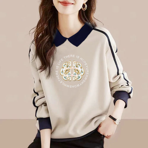 polo领卫衣女翻领打底衫纯棉上衣