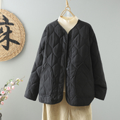 外贸清仓撤柜女装 复古菱格夹棉棉衣时尚 保暖棒球服纯色棉袄短外套