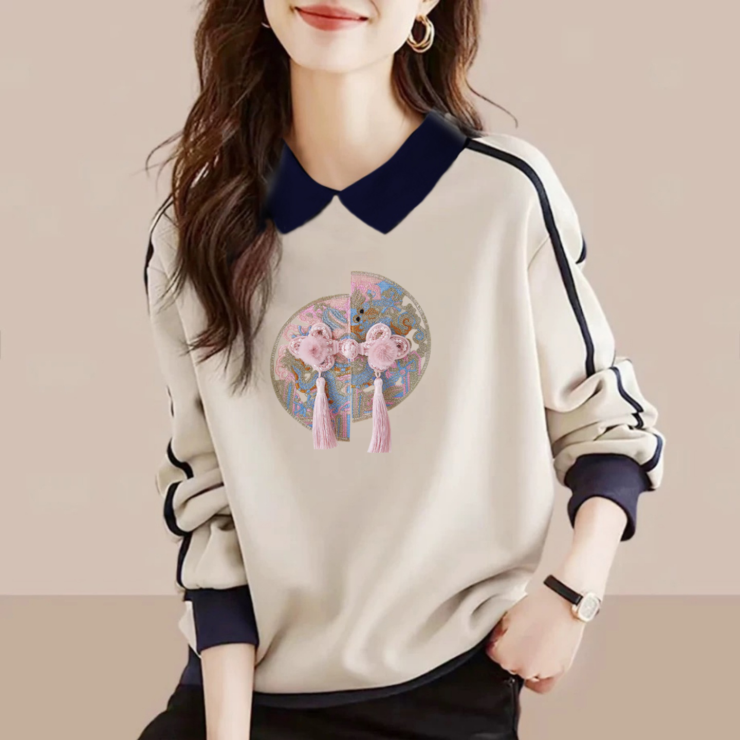 polo领纯棉卫衣女长袖上衣打底衫