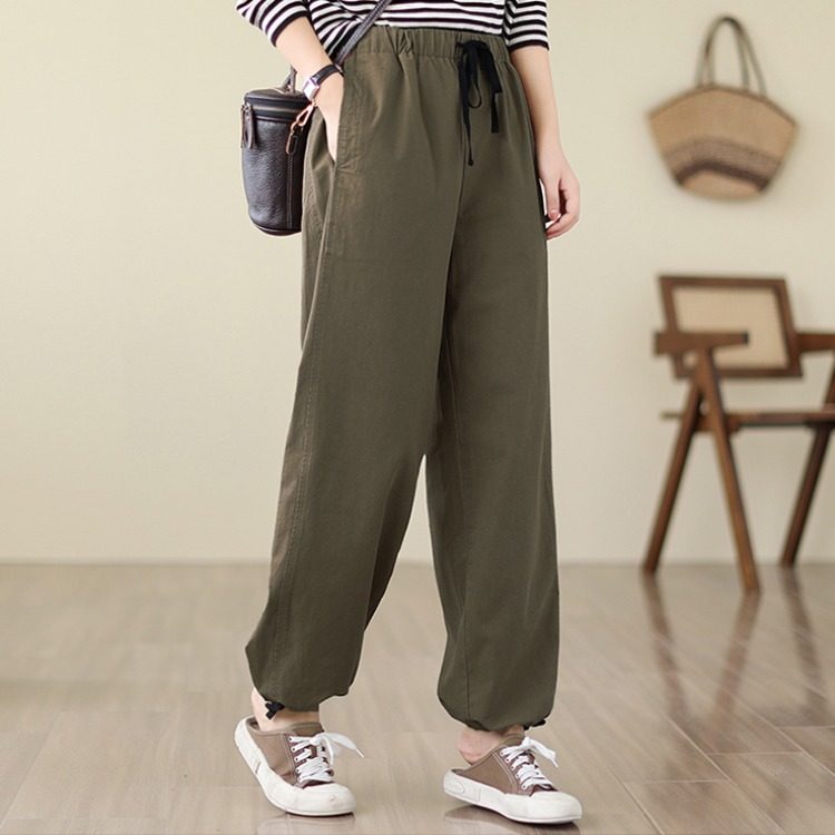 清仓捡漏~秋季全棉休闲直筒裤女松紧腰哈伦裤宽松显瘦高腰工装裤,女装/女士精品,大码裤装,淘宝优惠券,粉丝福利购,淘宝优惠卷
