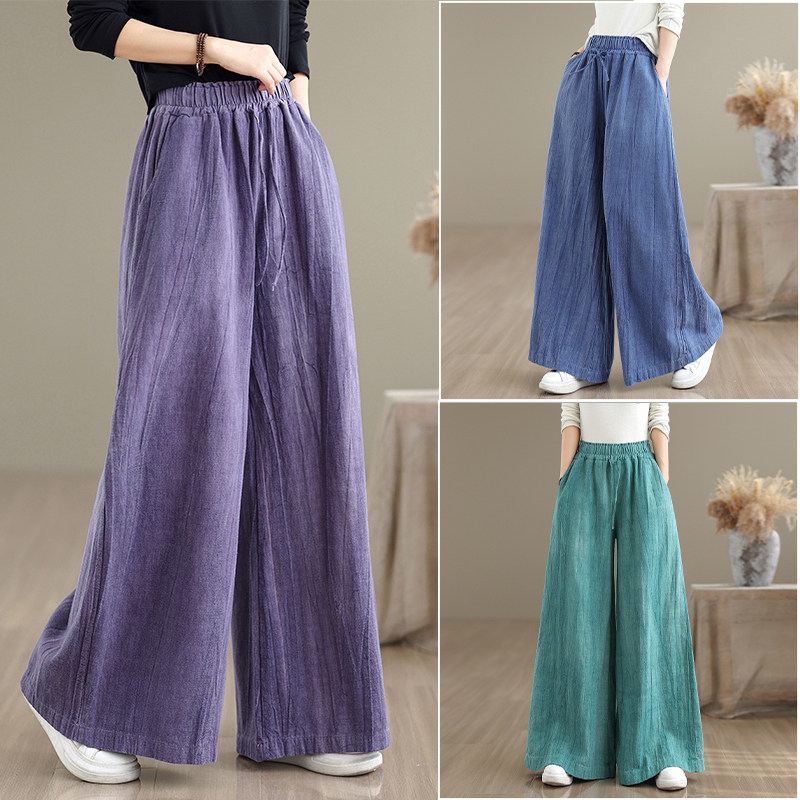 复古直筒裤女秋2026新款手工扎染百搭长裤棉麻文艺宽松阔腿,女装/女士精品,大码裤装,淘宝优惠券,粉丝福利购,淘宝优惠卷