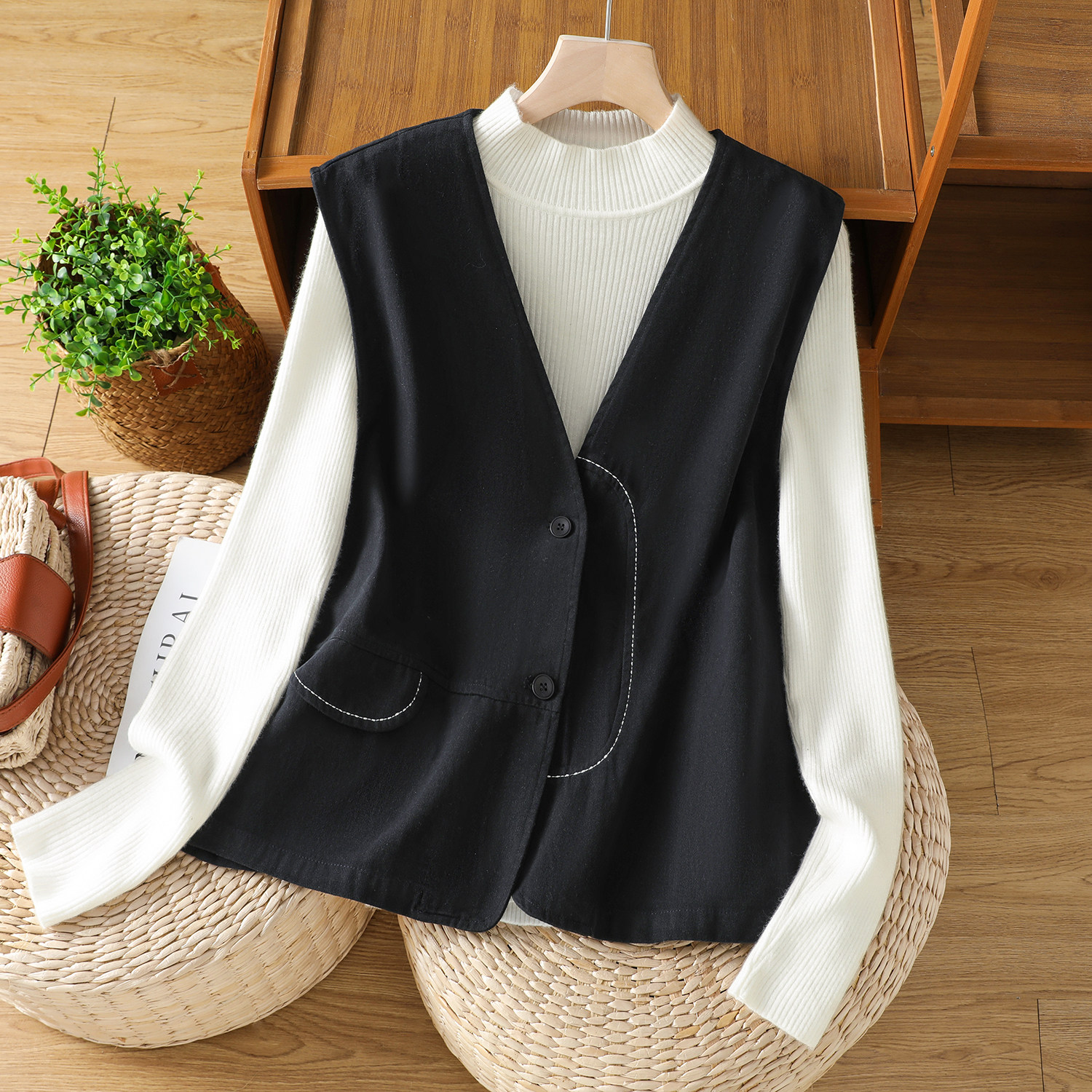 棉麻V领文艺无袖百搭时髦洋气女士马甲,女装/女士精品,大码内搭,淘宝优惠券,粉丝福利购,淘宝优惠卷