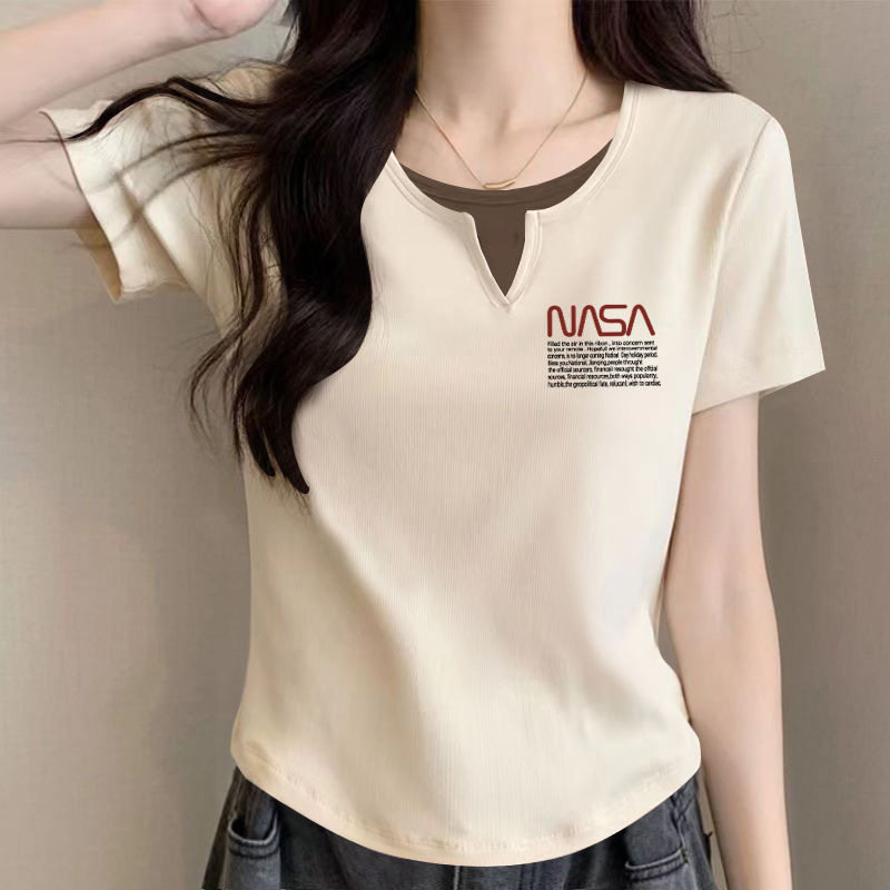 假两件短袖T恤女V领宽松百搭时尚显瘦上衣,女装/女士精品,大码内搭,淘宝优惠券,粉丝福利购,淘宝优惠卷