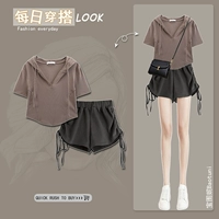 Комплект, штаны, футболка с коротким рукавом с капюшоном