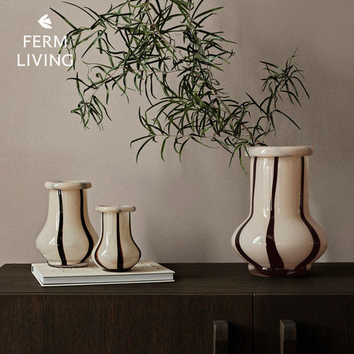 丹麦Ferm Living Riban糖果玻璃花瓶手工花器桌面客厅装饰摆件