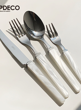 法国Capdeco方柄西餐餐具刀叉勺三件套不锈钢咖啡勺甜品叉黄油刀