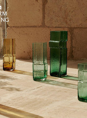 丹麦Ferm Living Muro伍重玻璃花瓶不规则手工花器桌面装饰摆件