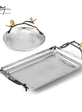 美国Michael Aram椭圆托盘不锈钢轻奢金属银杏收纳盘点心盘果盘