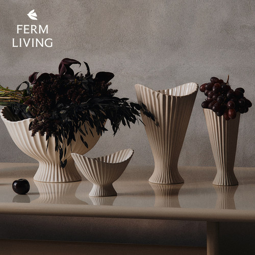丹麦进口Ferm Living高脚果盘陶瓷水果盆客厅 创意花瓶摆件插花瓶