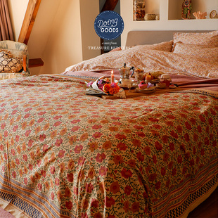 荷兰进口Doing Goods手工沙发盖毯印花床盖单件纯棉 复古午睡毯