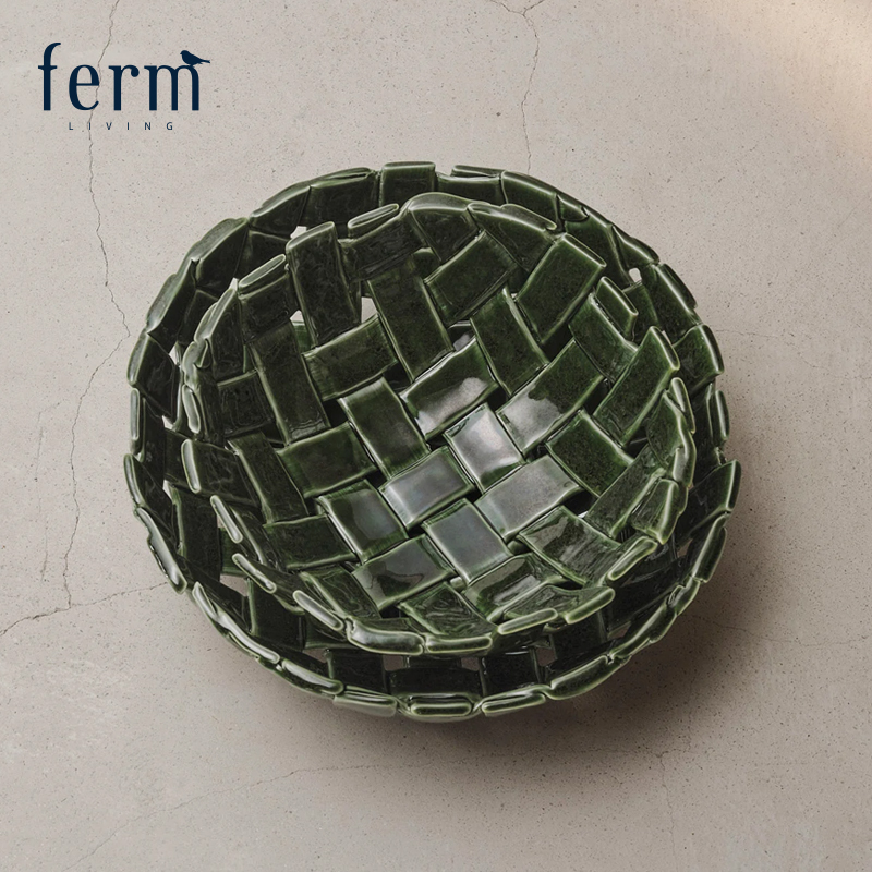 丹麦进口Ferm Living Plait编织系列陶瓷碗果盘零食置物收纳篮子