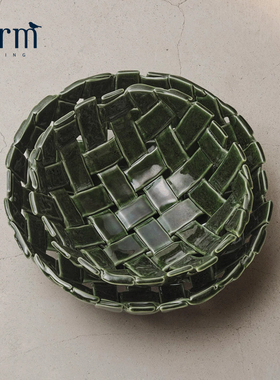 丹麦进口Ferm Living Plait编织果盆陶瓷水果盘零食碗置物收纳篮