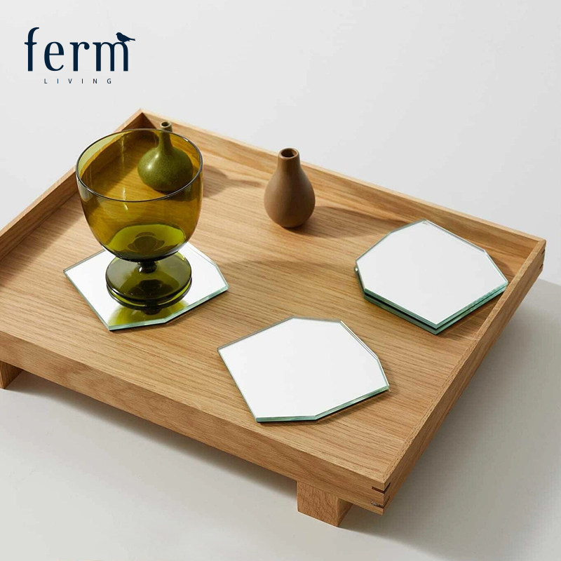 丹麦Ferm Living镜面杯垫玻璃家用桌面水杯隔热垫摆件拍照道具