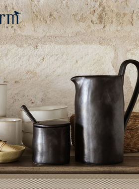 丹麦进口Ferm Living手工炻器盐罐调料罐带勺 侘寂风冷水壶大容量